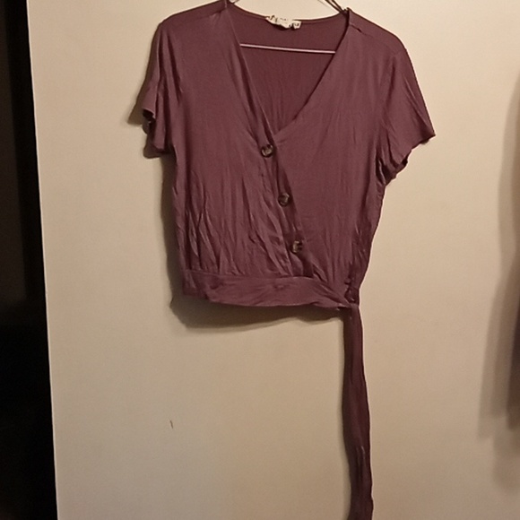 Pink Rose Purple Crop Top With Side Tie Size Medium - Picture 2 of 5